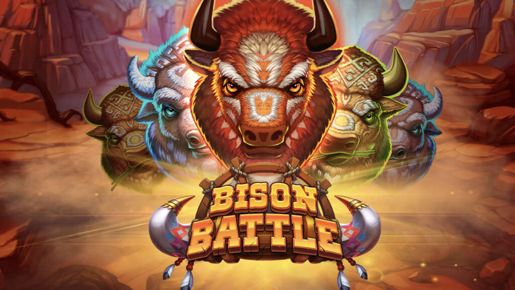 BISON BATTLE Slot Game_真ん中に5頭のバイソンは怒り顔で前を向いている